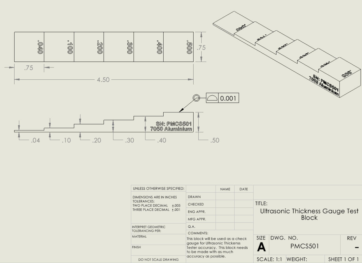 Ultrasonic Thickness Gauge Test Block Drawing